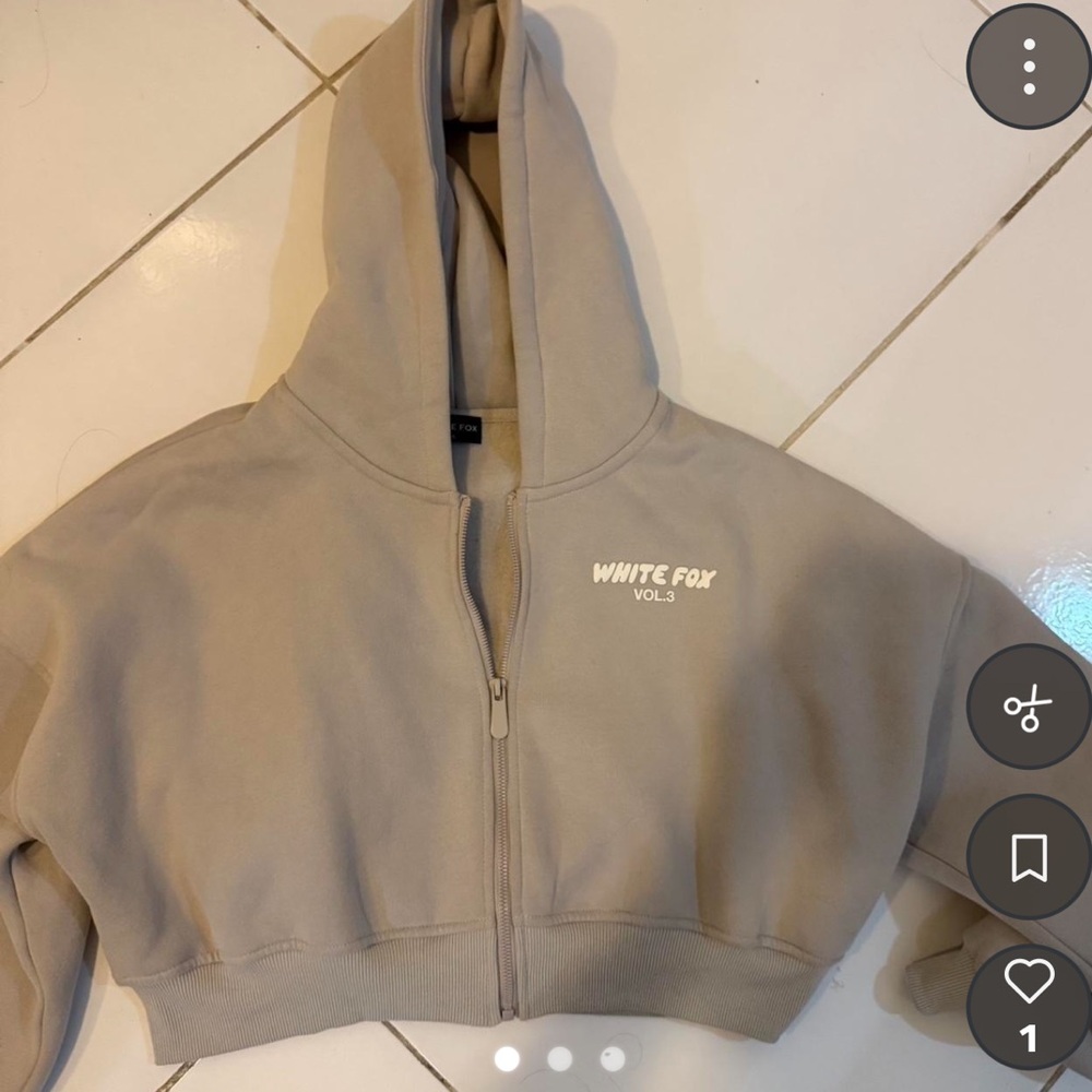 White Fox Boutique Cream Zip-Up Hoodie L/XL